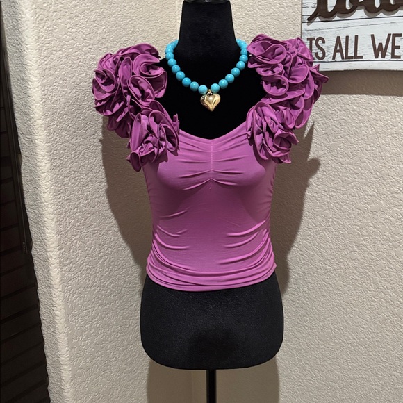 Express Purple Ruffled Off-Shoulder Blouse - Picture 5 of 8